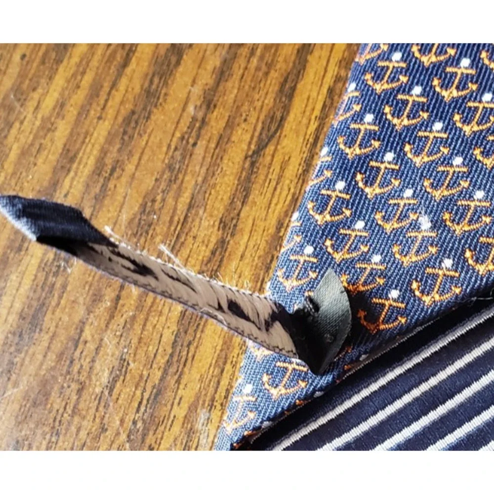Nautica Blue With Orange Anchors Nautical Design Silk Necktie Tie